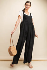 Sleeveless Ruched Wide Leg Overalls - ONLINE ONLY