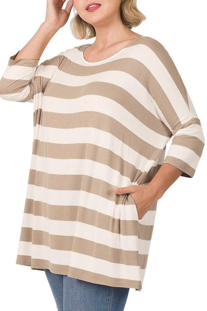 Boating Day Top in Taupe Stripe