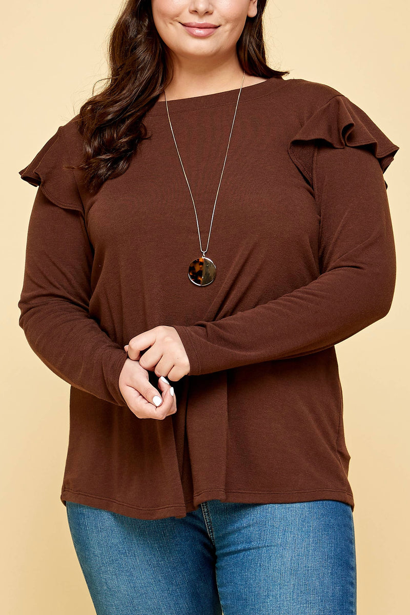 Ruffle Feathers Top in Brown