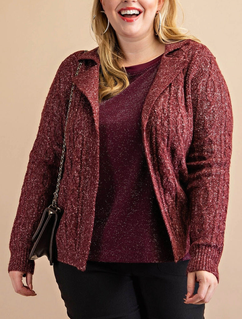 Cable Knit Cardigan in Burgundy