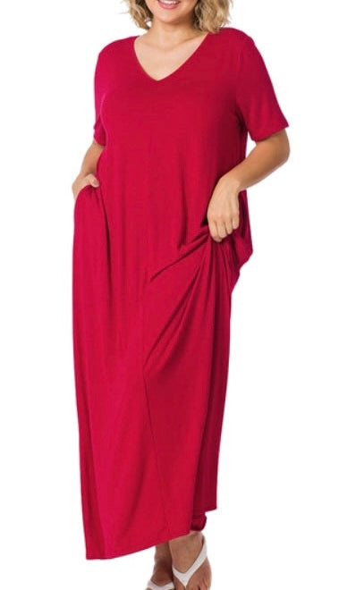 Old Faithful V-Neck Maxi Dress in Red