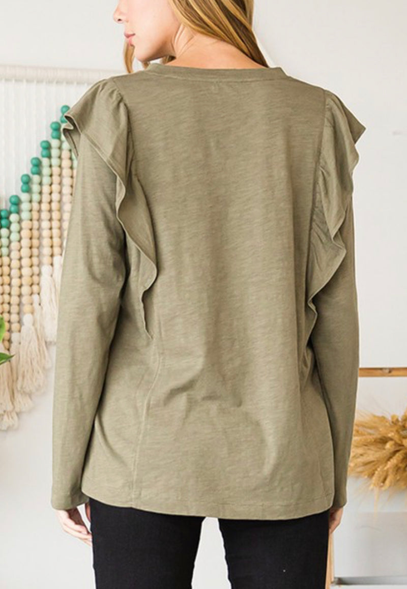 Ruffled and Ready Top in Olive