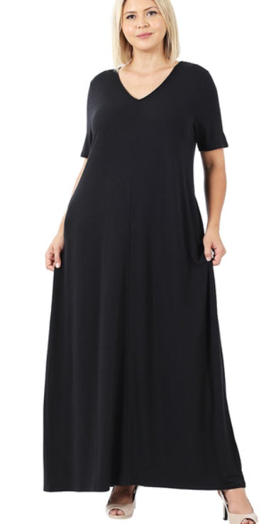 Old Faithful V-Neck Maxi Dress in Black