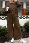Textured Long Sleeve Top and Drawstring Pants Set - ONLINE ONLY