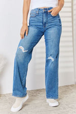 Judy Blue High Waist Distressed Straight-Leg Jeans - ONLINE ONLY