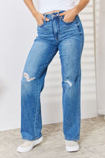 Judy Blue High Waist Distressed Straight-Leg Jeans - ONLINE ONLY