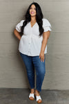 Sweet Serenity V-Neck Puff Sleeve Button Down Top - ONLINE ONLY