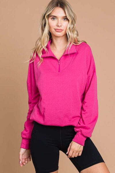 Half Zip Long Sleeve Sweatshirt in Pink - ONLINE ONLY