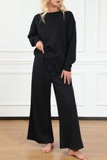 Textured Long Sleeve Top and Drawstring Pants Set - ONLINE ONLY