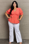 Whimsical Wonders V-Neck Puff Sleeve Button Down Top - ONLINE ONLY
