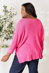 Round Neck High-Low Slit Knit Top in Magenta - ONLINE ONLY