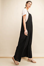 Sleeveless Ruched Wide Leg Overalls - ONLINE ONLY