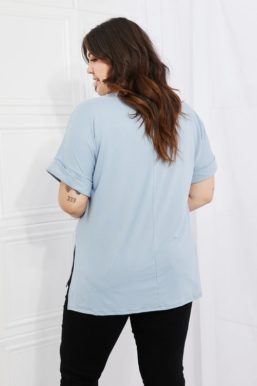 Simply Comfy V-Neck Loose Fit Shirt in Blue - ONLINE ONLY