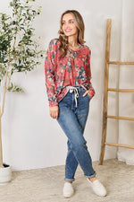 Floral Print V-Neck Long Sleeve Blouse - ONLINE ONLY