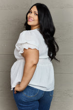 Sweet Serenity V-Neck Puff Sleeve Button Down Top - ONLINE ONLY