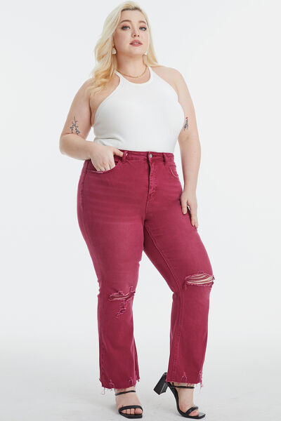 High Waist Distressed Raw Hem Flare Jeans-ONLINE ONLY