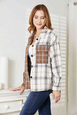 Double Take Plaid Contrast Button Up Shirt Jacket - ONLINE ONLY