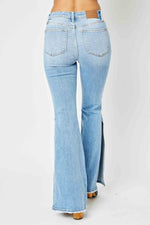 Judy Blue Mid Rise Raw Hem Slit Flare Jeans - ONLINE ONLY