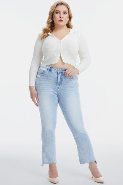 High Waist Raw Hem Washed Straight Jeans-ONLINE ONLY