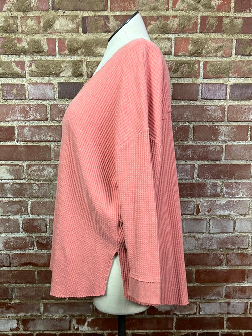 Terra & Sky Pink Waffle Knit Top Size 2X